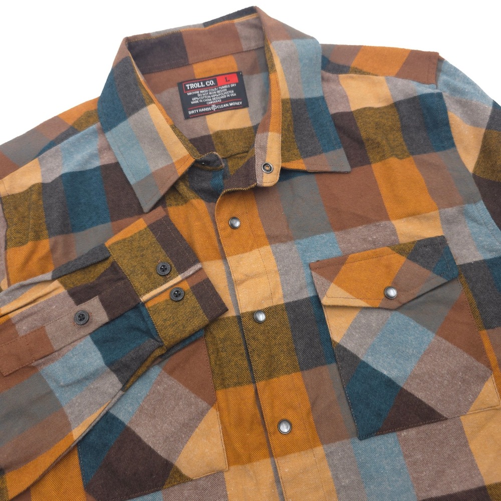 Troll Co Jace Flannel Shirt Mens Large Blue Orange Plaid TC1185C Workwear NEW